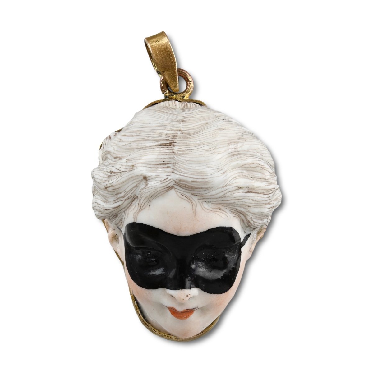 Boîte à Bijoux En Porcelaine émaillée Représentant Une Femme Masquée. France, XIXe Siècle. -photo-2