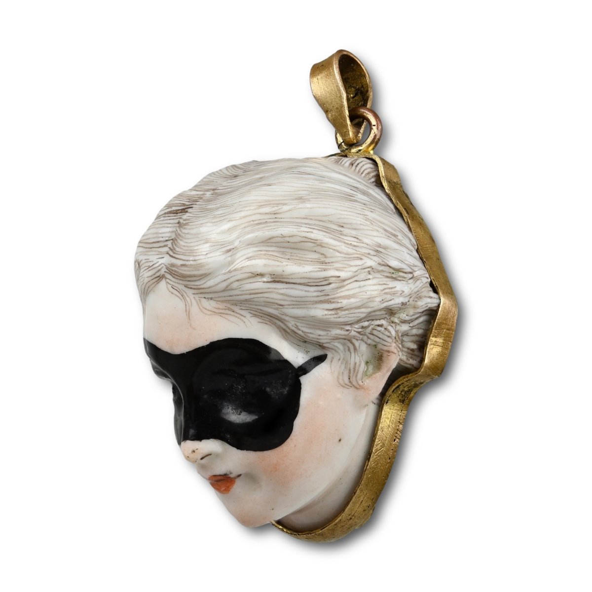 Boîte à Bijoux En Porcelaine émaillée Représentant Une Femme Masquée. France, XIXe Siècle. -photo-4