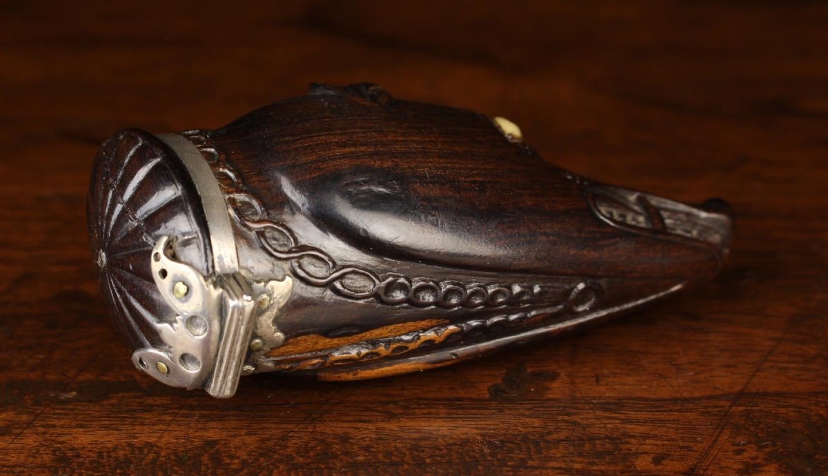 Silver And Lignum Snuff Box Of A Boars Head. English Or Scottish, 18th Century.-photo-4