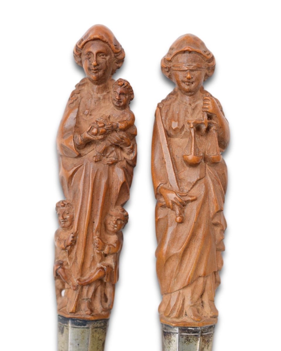 Pair Of Allegorical Boxwood Handled Cutlery. Netherlandish, Mid 17th Century.-photo-2