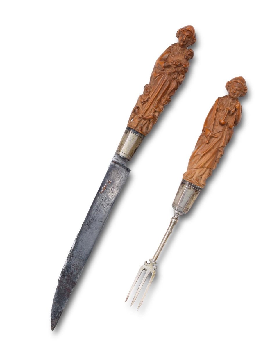 Pair Of Allegorical Boxwood Handled Cutlery. Netherlandish, Mid 17th Century.-photo-4