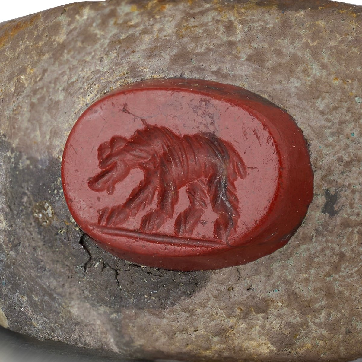 Bague Romaine En Argent Avec Une Intaille En Jaspe Représentant Un Ours, Iie - IIIe Siècle Aprè-photo-2