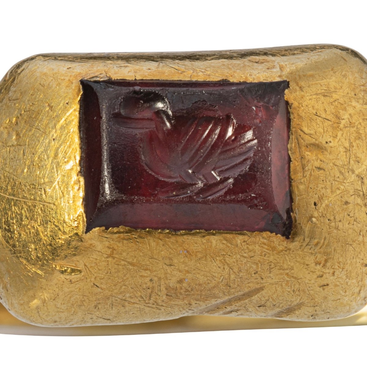 Ancient Gold Ring With A Garnet Intaglio Of A Duck. Roman, 1stc Bc - 1stc Ad. -photo-2