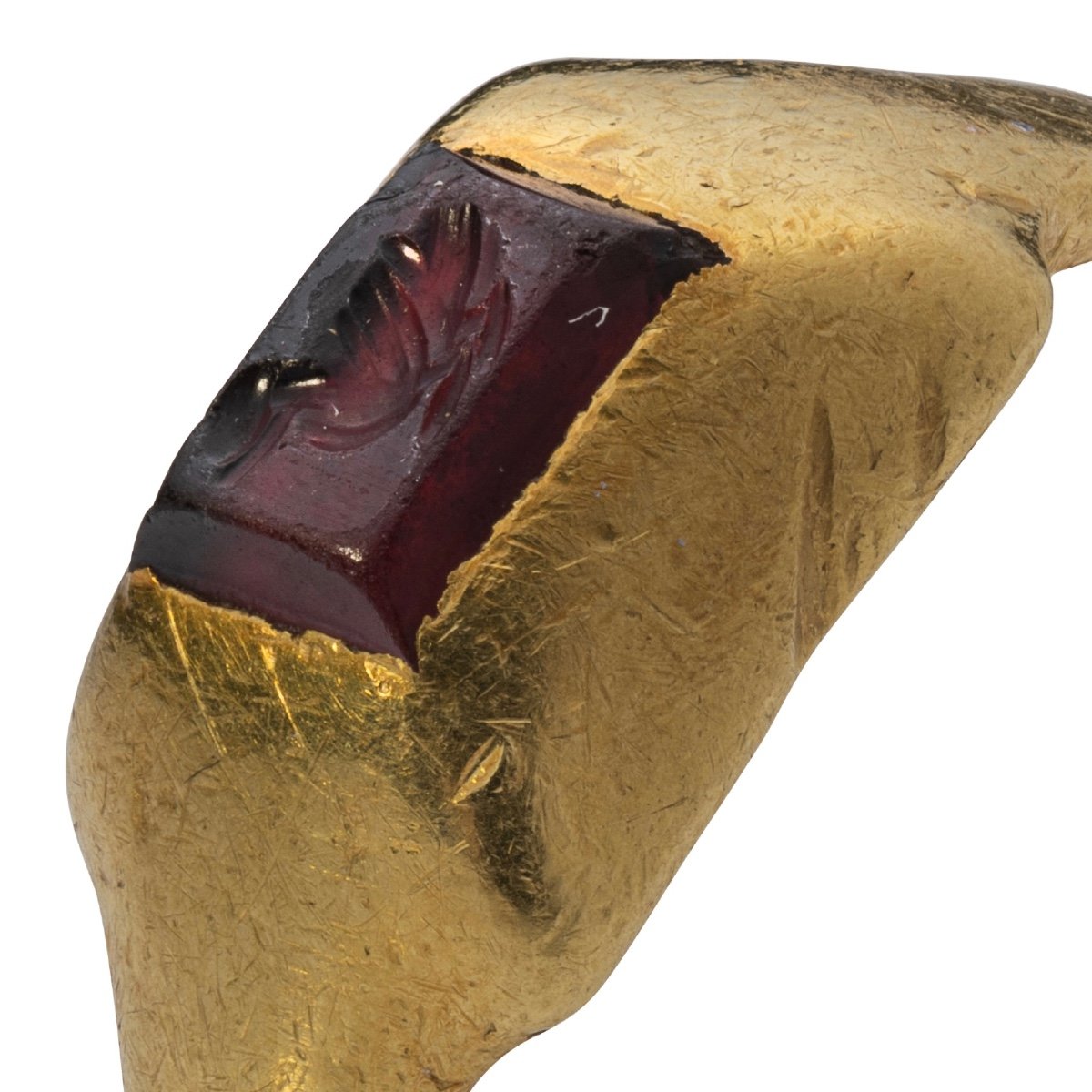 Ancient Gold Ring With A Garnet Intaglio Of A Duck. Roman, 1stc Bc - 1stc Ad. -photo-3