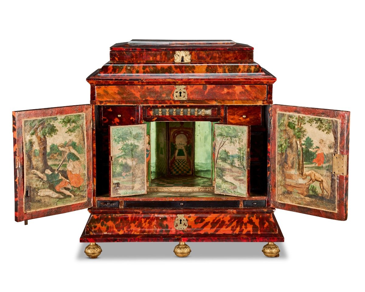 Tortoiseshell Table Cabinet With Polychromed Interior. Antwerp, Mid 17th Century