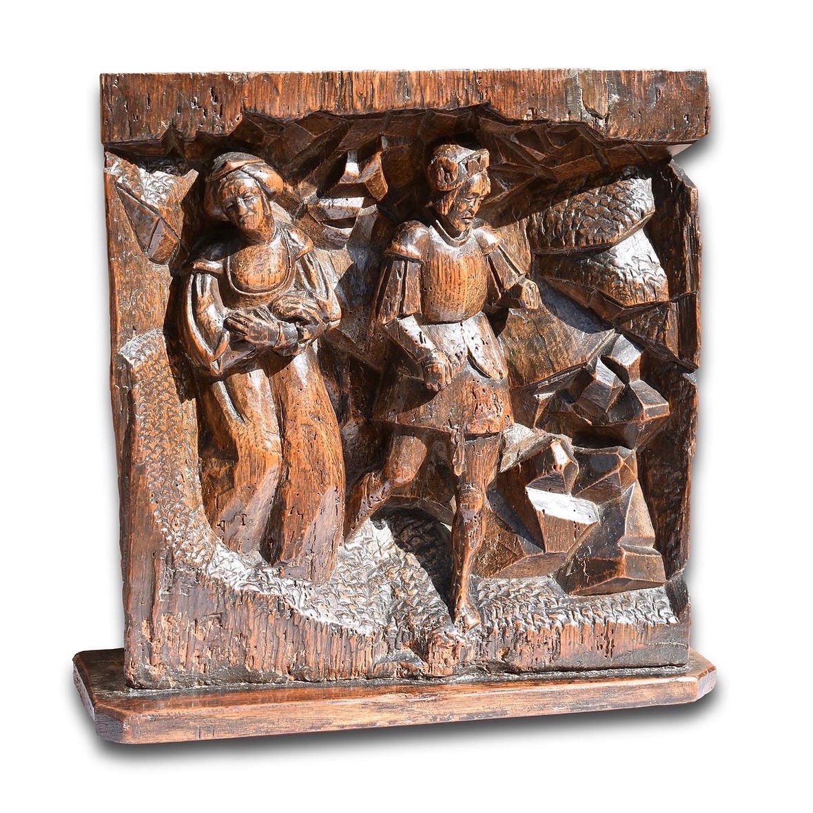 Oak Relief Of Saint Longinus And The Virgin. Flemish, Early 16th Century.-photo-3