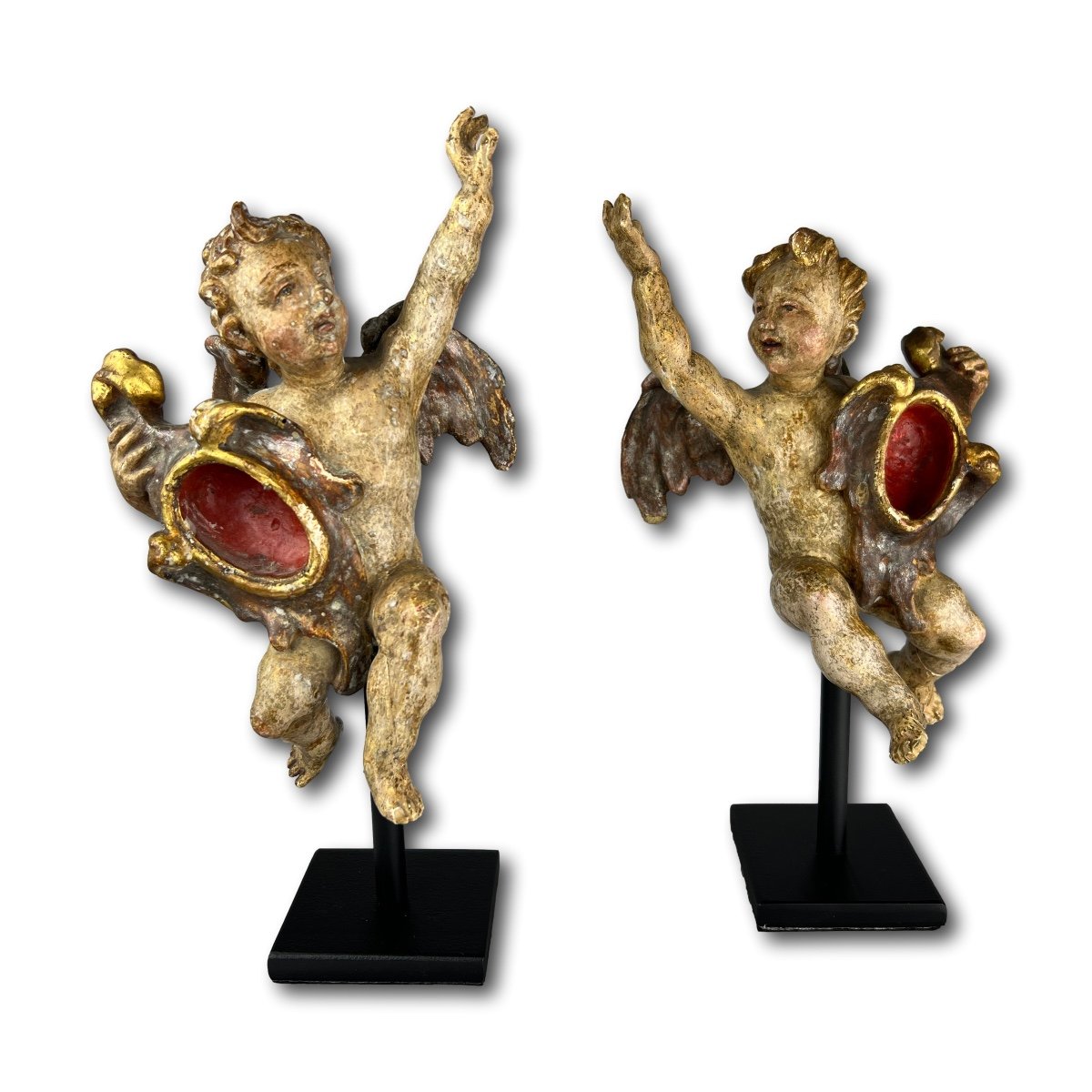 Paire d'Anges Reliques Baroque. Allemand, Début Du XVIIIe Siècle.  