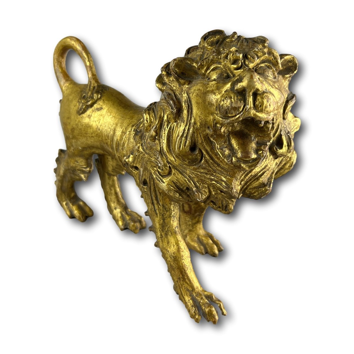 Baroque Gilt Wood Sculpture Of A Striding Lion. Tyrol, Italy, Mid 18th Century.-photo-2