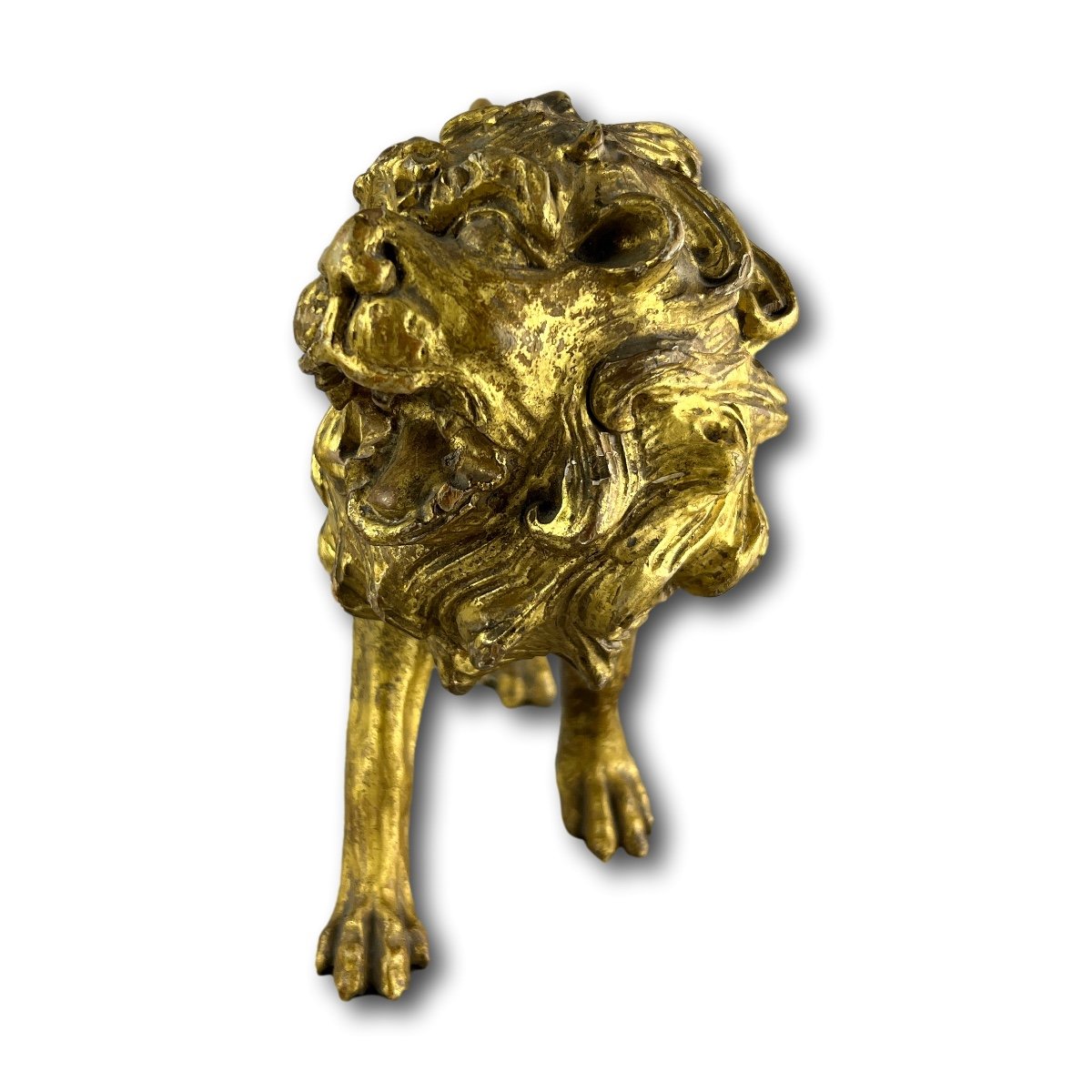 Baroque Gilt Wood Sculpture Of A Striding Lion. Tyrol, Italy, Mid 18th Century.-photo-3