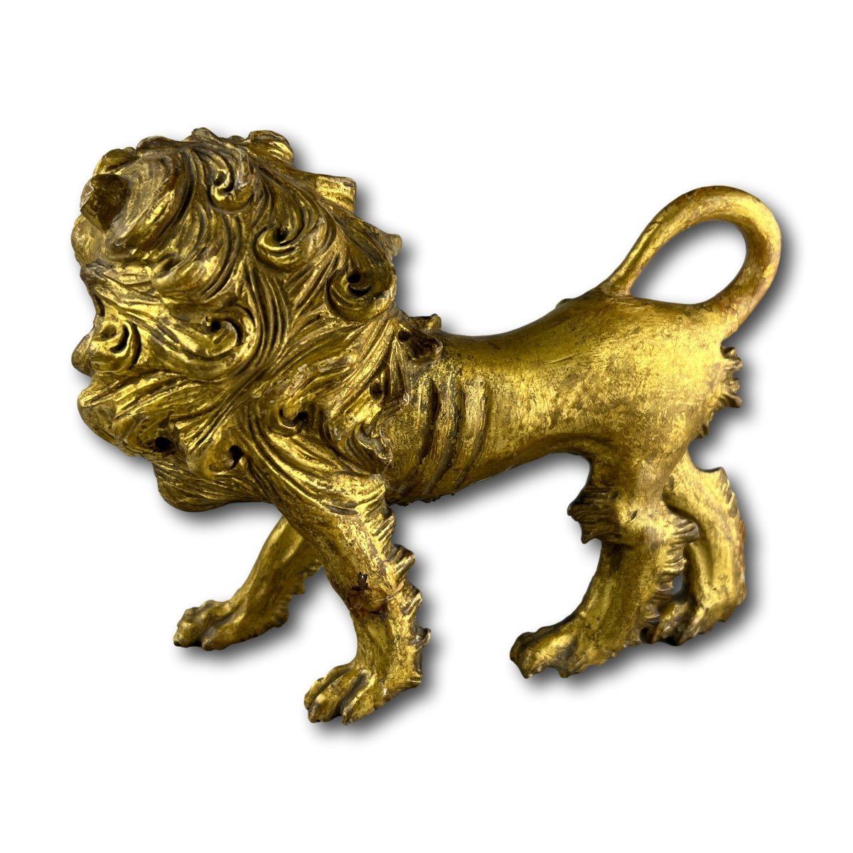 Baroque Gilt Wood Sculpture Of A Striding Lion. Tyrol, Italy, Mid 18th Century.-photo-4