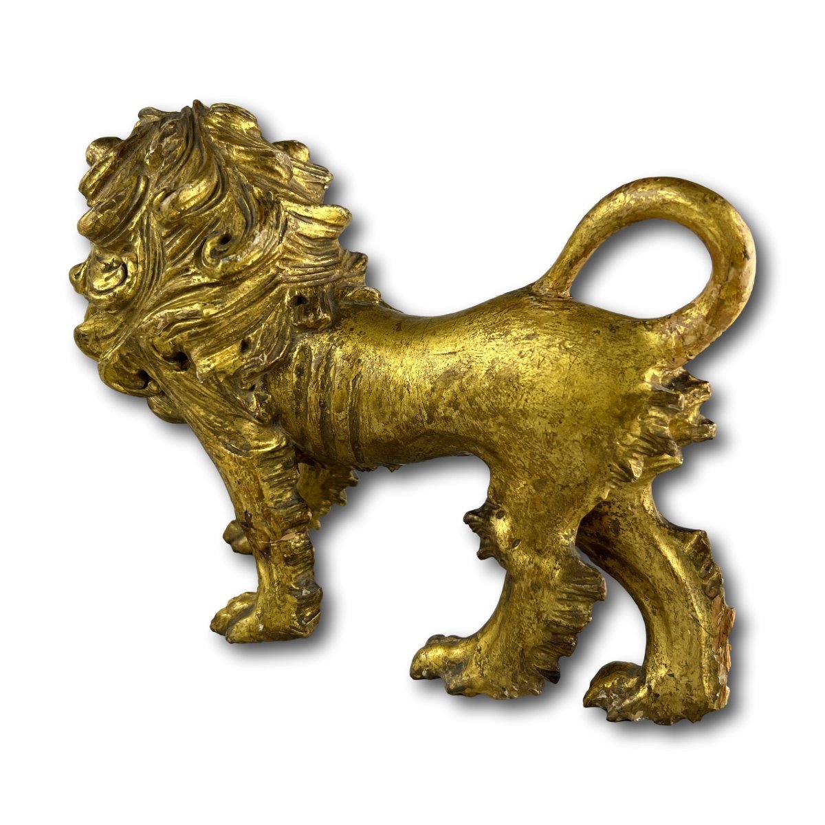 Baroque Gilt Wood Sculpture Of A Striding Lion. Tyrol, Italy, Mid 18th Century.-photo-1