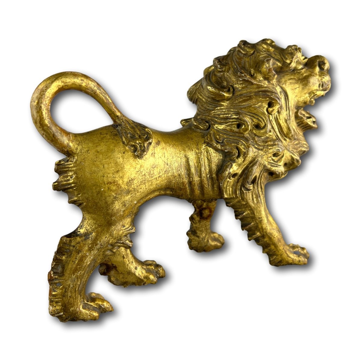 Baroque Gilt Wood Sculpture Of A Striding Lion. Tyrol, Italy, Mid 18th Century.-photo-3