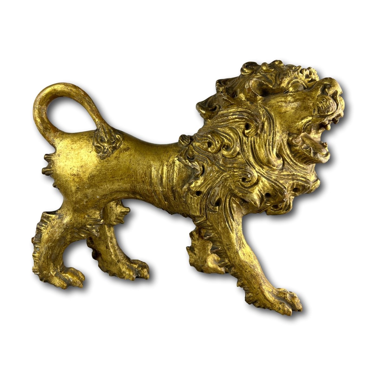 Baroque Gilt Wood Sculpture Of A Striding Lion. Tyrol, Italy, Mid 18th Century.-photo-4