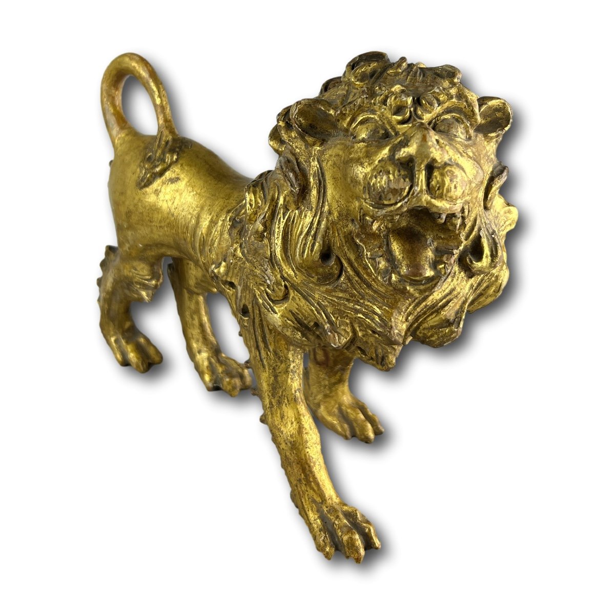 Baroque Gilt Wood Sculpture Of A Striding Lion. Tyrol, Italy, Mid 18th Century.-photo-5