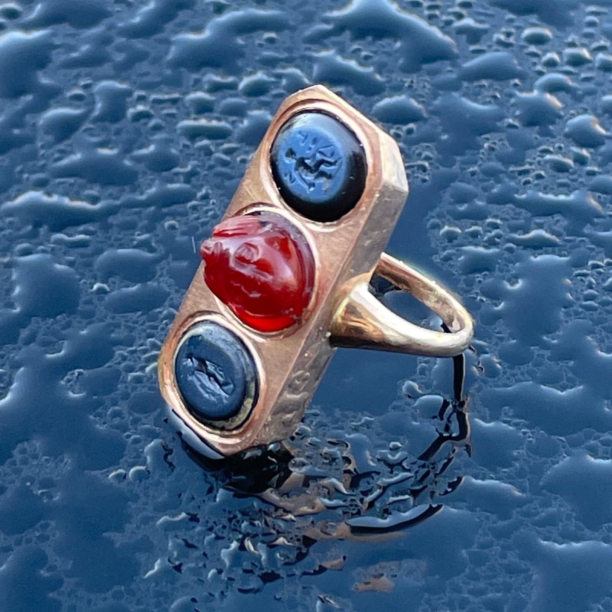 Georgian Style Rose Gold Ring Set With Ancient Roman Gems.-photo-6