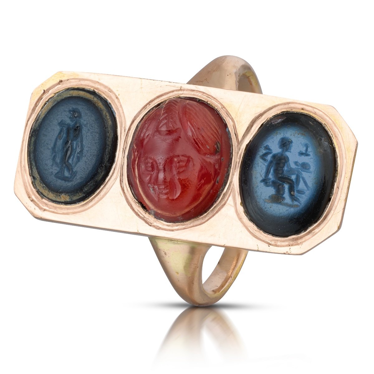 Georgian Style Rose Gold Ring Set With Ancient Roman Gems.