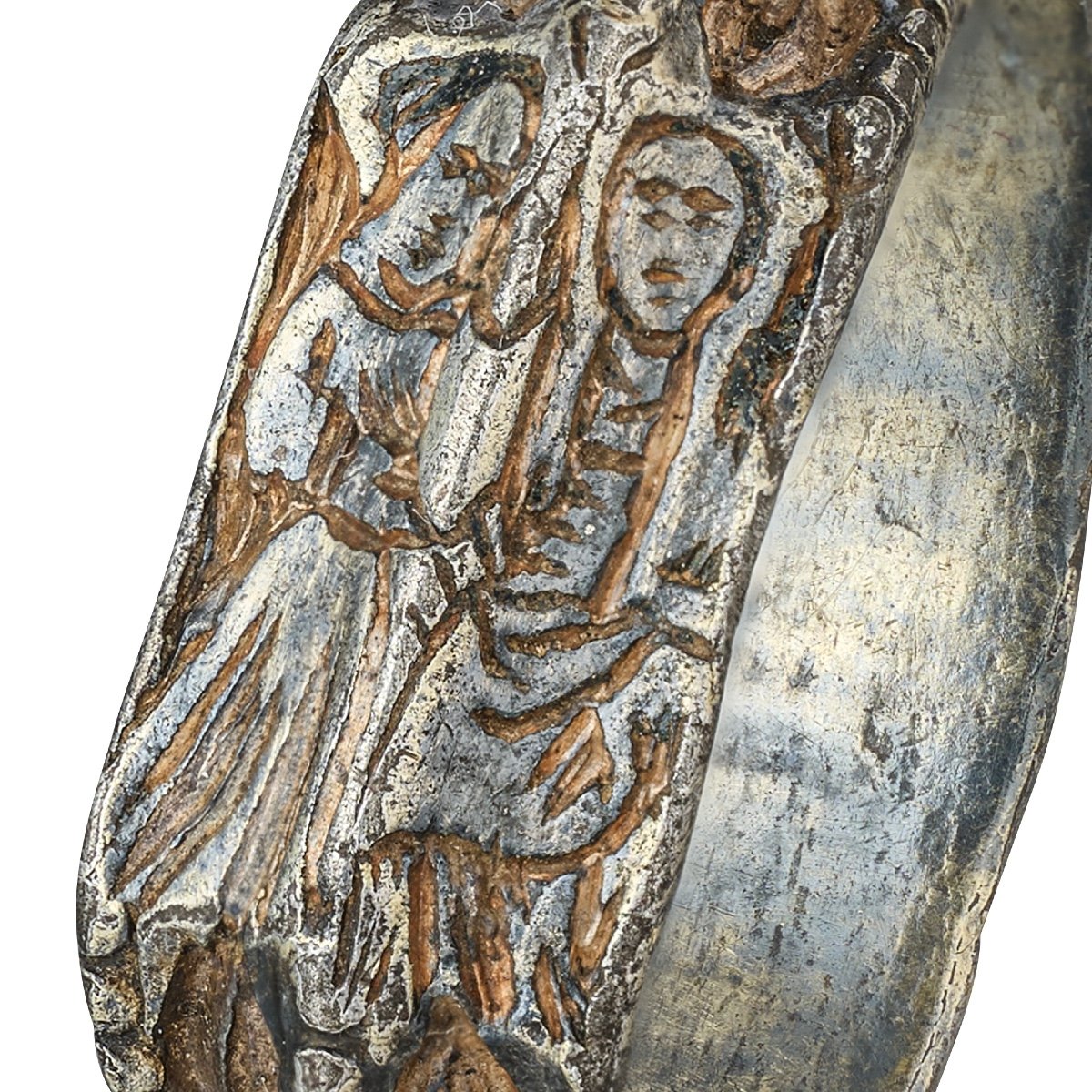 Bague Iconographique En Argent Doré Avec Des Saintes Femmes. Angleterre, XVe Siècle. -photo-2