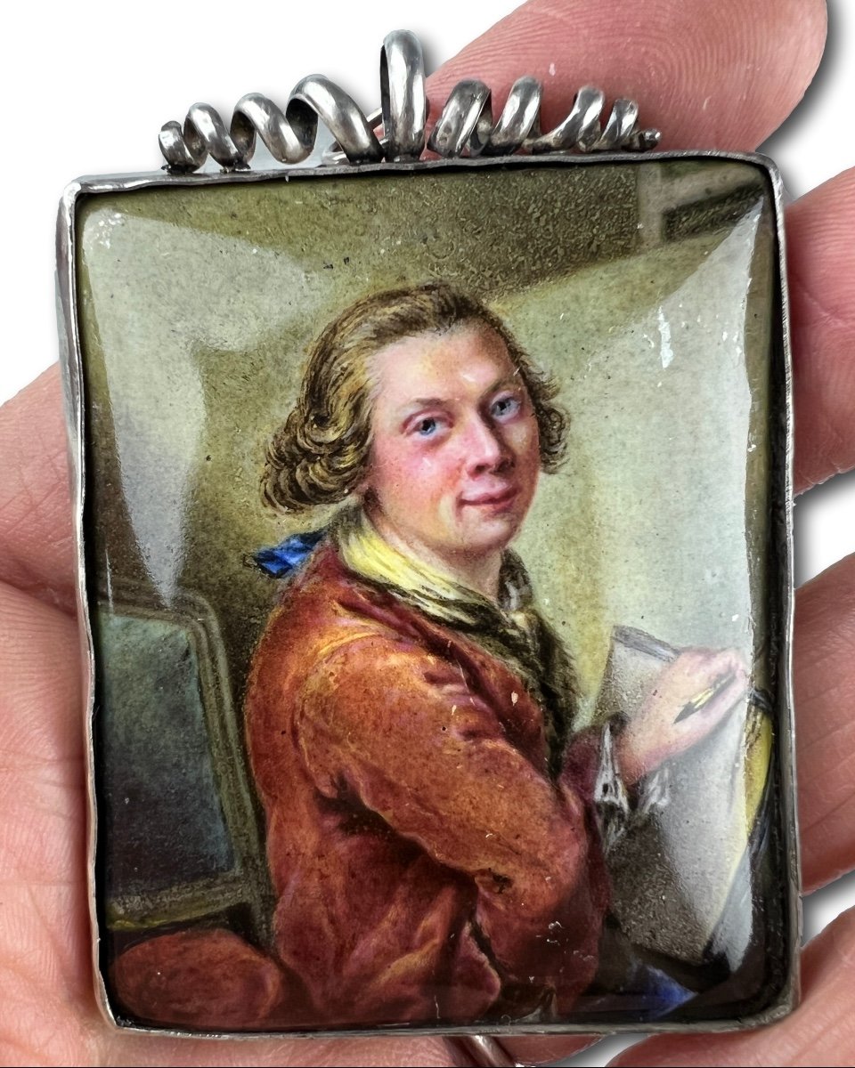 Enamel Portrait Of An Artist. German, 18th Century.-photo-2