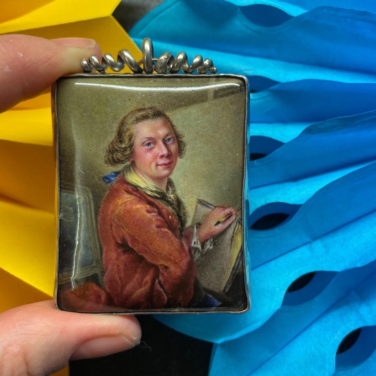 Enamel Portrait Of An Artist. German, 18th Century.-photo-3