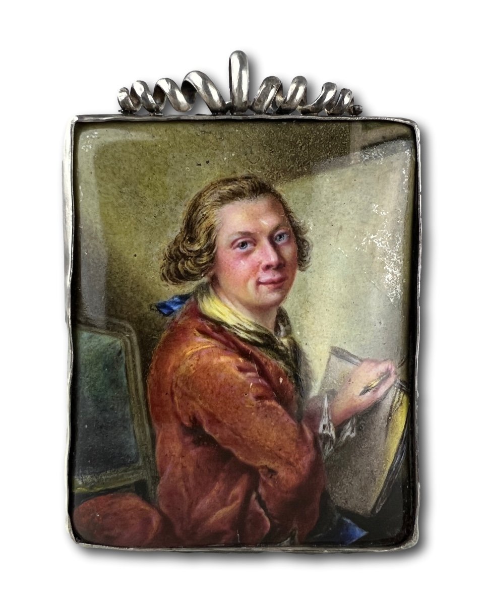 Enamel Portrait Of An Artist. German, 18th Century.