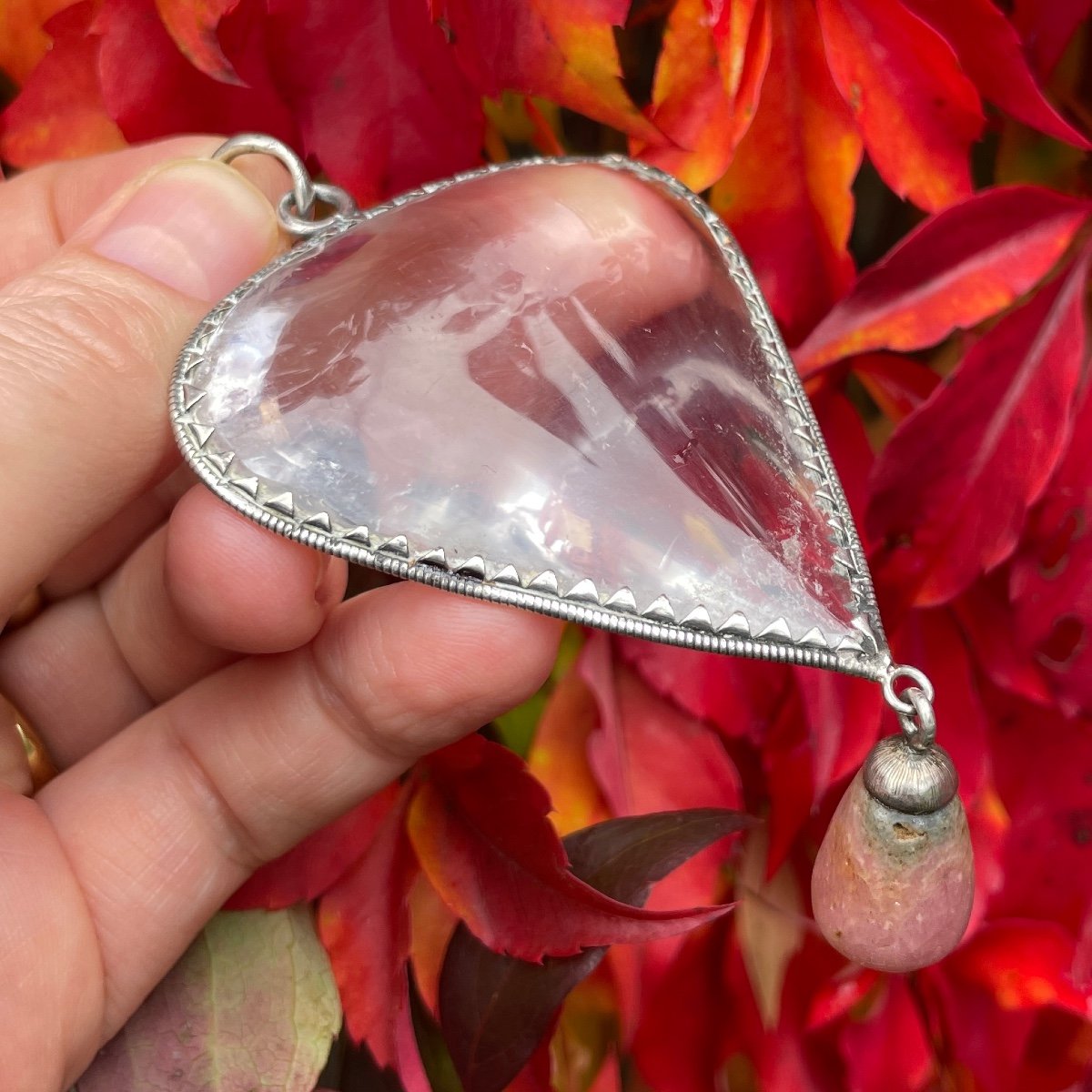 Large Silver Mounted Heart Shaped Rock Crystal Amulet. German, 17th Century.-photo-2