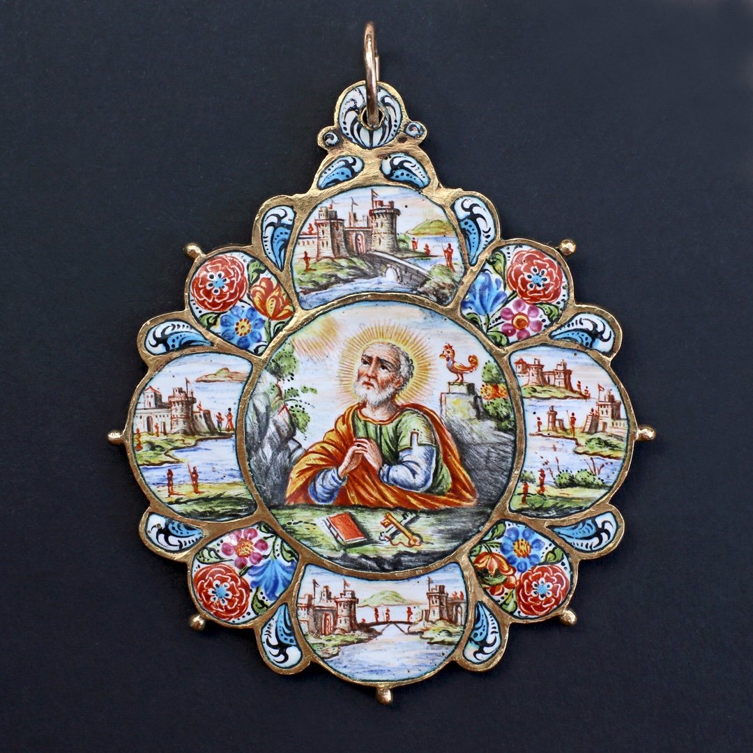 Grand Pendentif En Or Et émail, Façon Giuseppe Bruno. Sicilien, XVIIe Siècle.  -photo-3