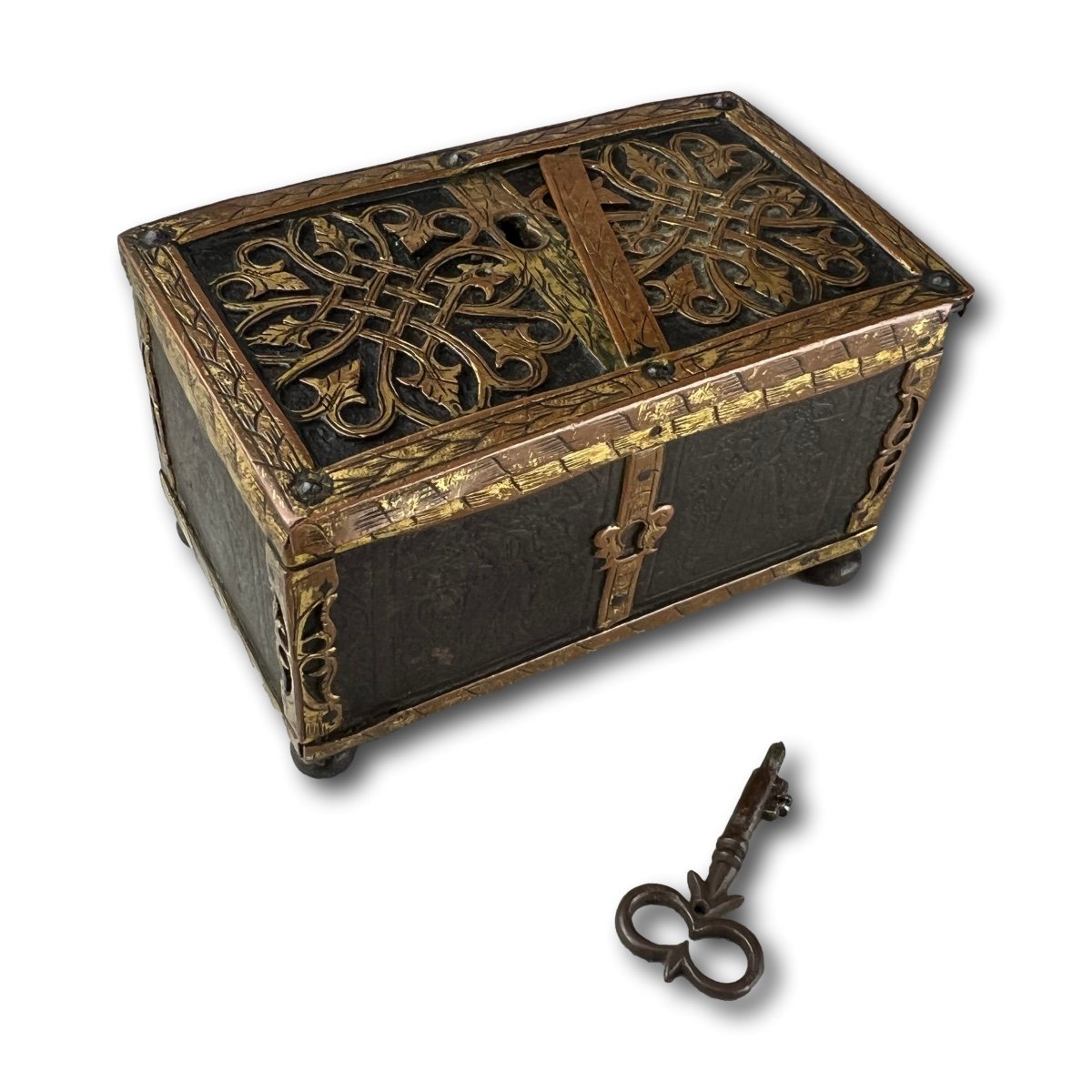 Copper And Steel Miniature Strongbox In The Manner Of Michel Or Conradt Mann.-photo-2