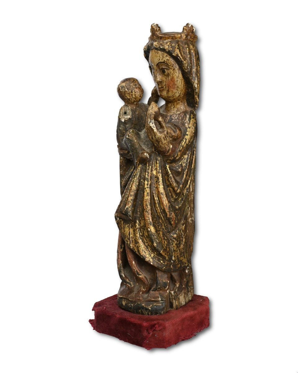 Sculpture Polychrome De La Vierge à l'Enfant. Nord De l'Espagne, Fin Du XIIIe Siècle -photo-2