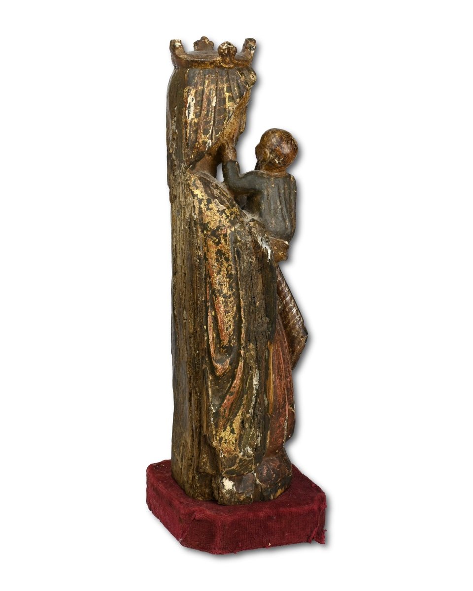 Sculpture Polychrome De La Vierge à l'Enfant. Nord De l'Espagne, Fin Du XIIIe Siècle -photo-2