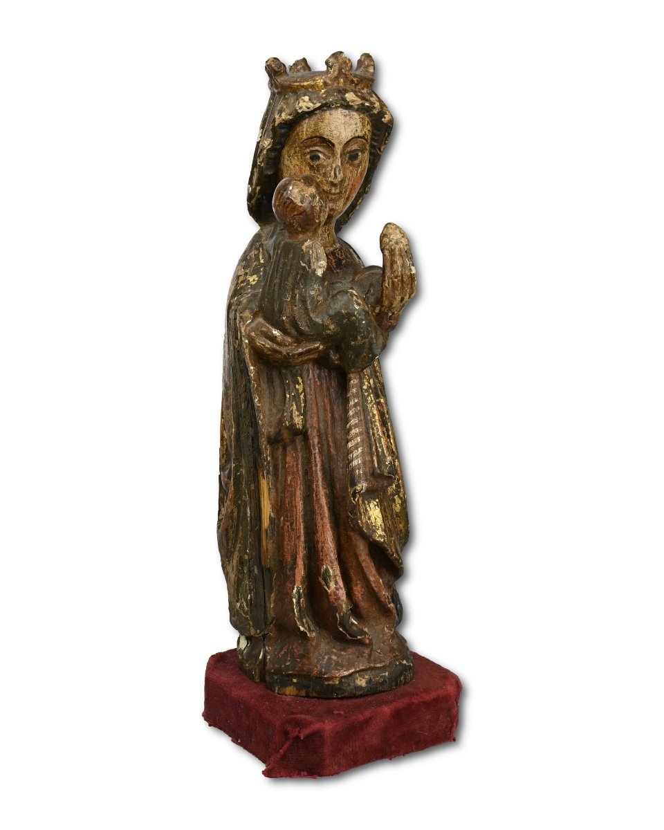 Sculpture Polychrome De La Vierge à l'Enfant. Nord De l'Espagne, Fin Du XIIIe Siècle -photo-3