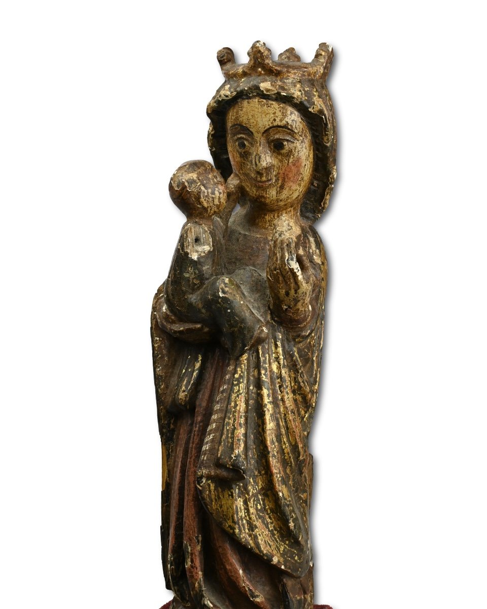 Sculpture Polychrome De La Vierge à l'Enfant. Nord De l'Espagne, Fin Du XIIIe Siècle -photo-4