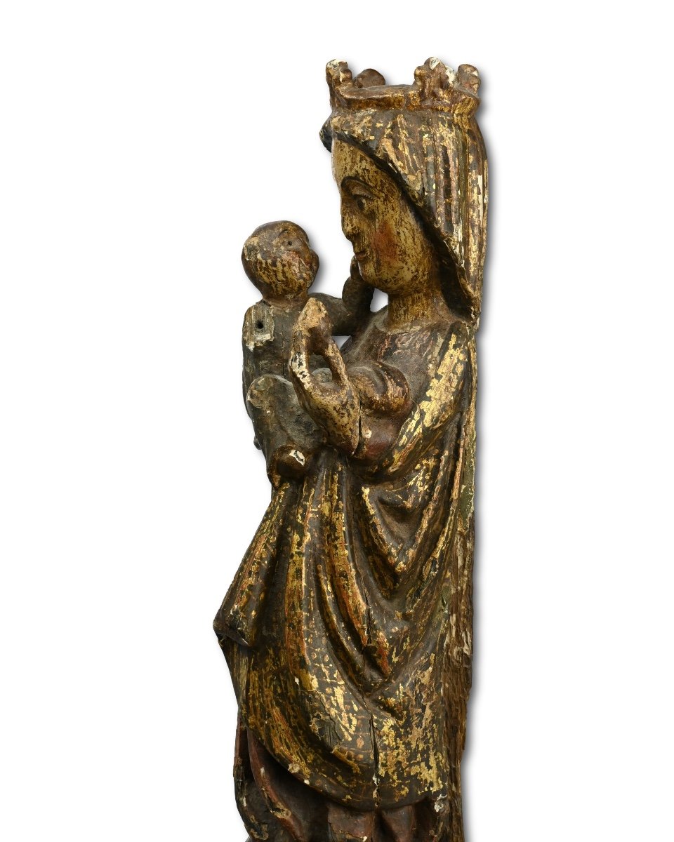 Sculpture Polychrome De La Vierge à l'Enfant. Nord De l'Espagne, Fin Du XIIIe Siècle -photo-5