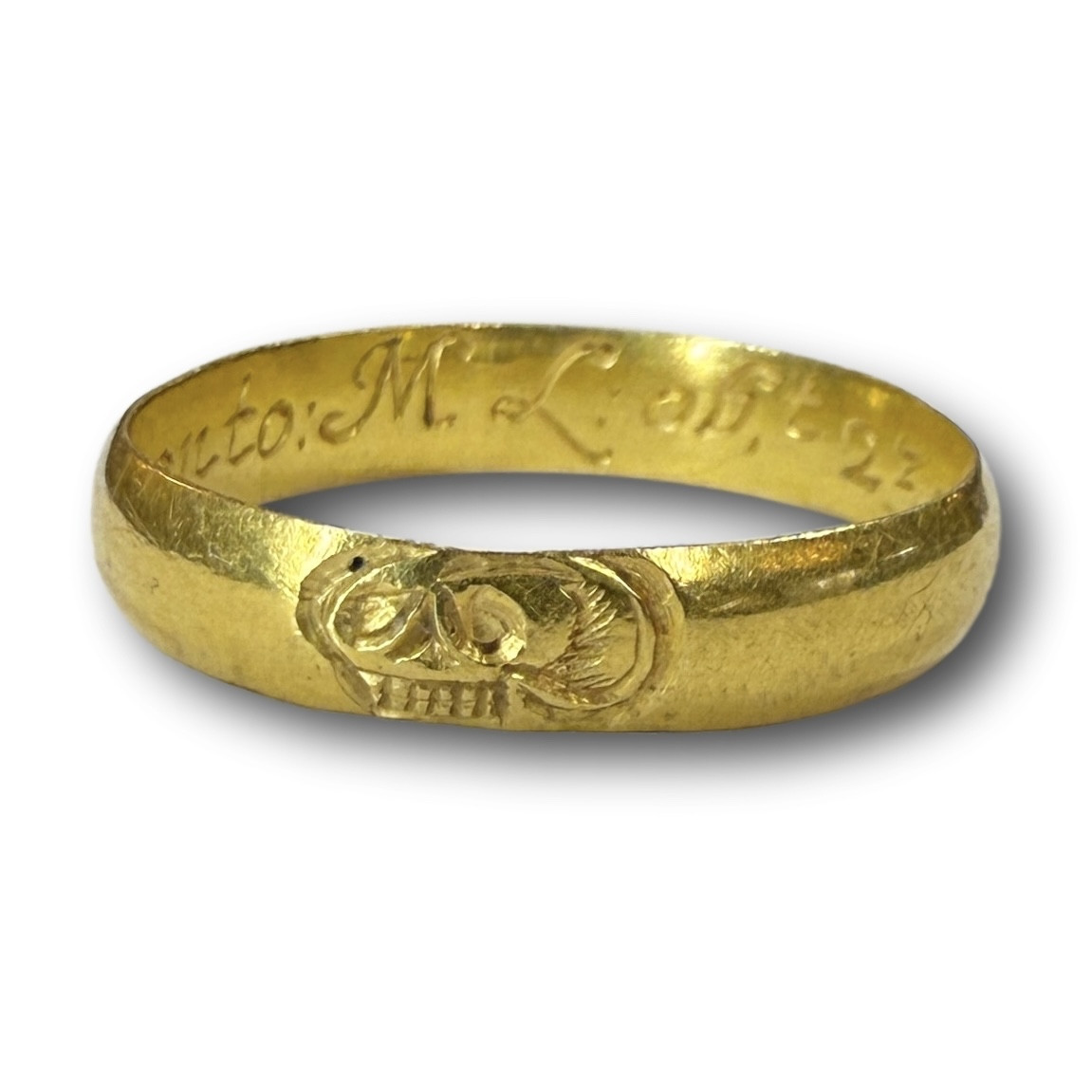 Gold Memento Mori Mourning Ring, Dated 1692. English, Late 17th Century.