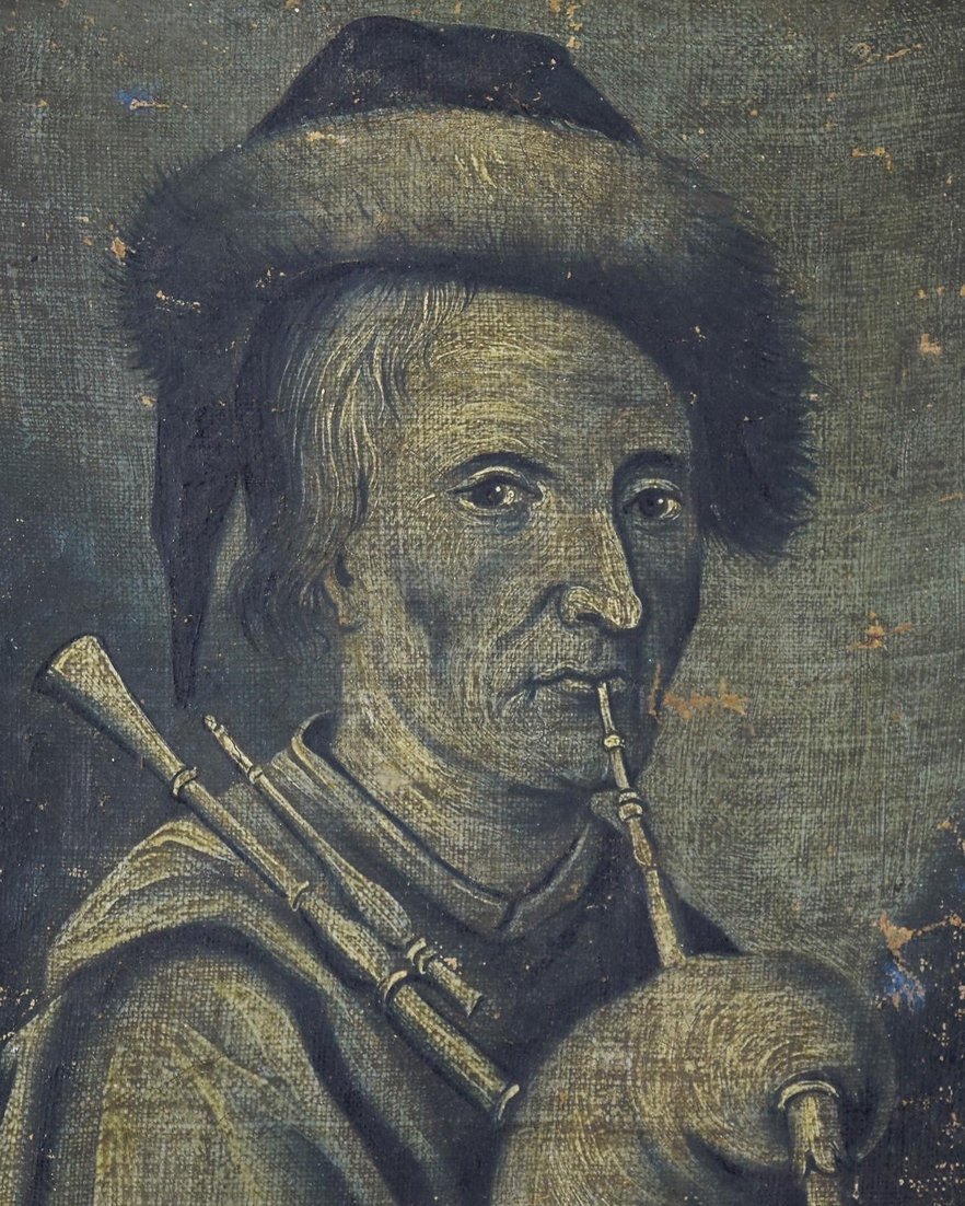 Trois peintures en grisaille sur cuir de personnages théâtraux. Français, XVIIIe siècle-photo-4