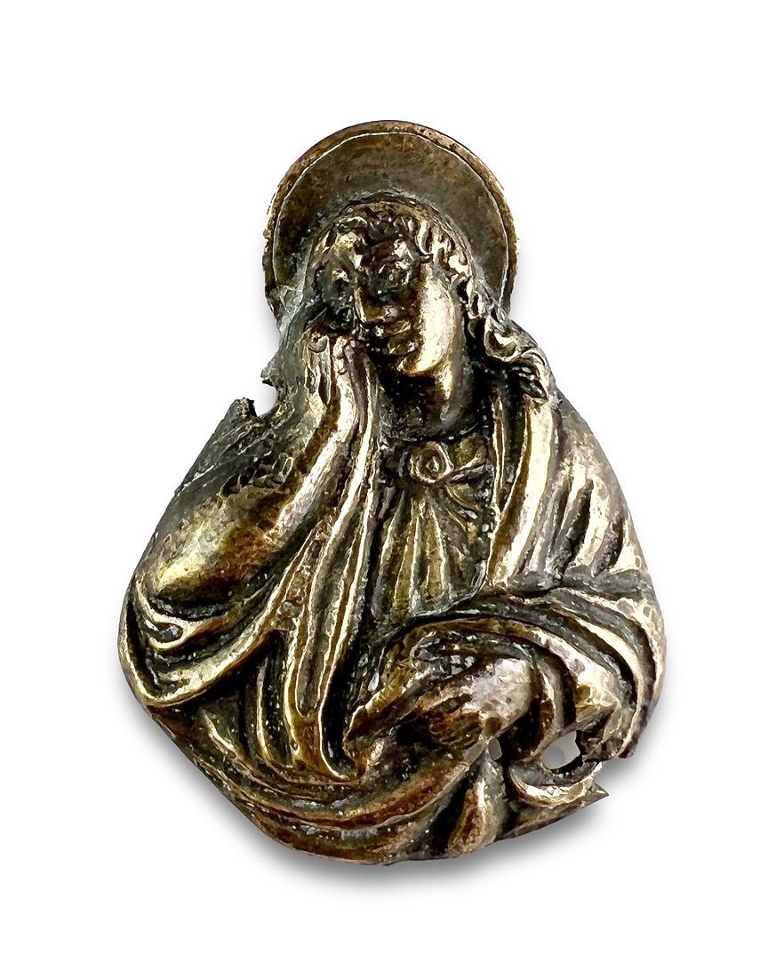 Plates In Gilt Bronze Of Mary Magdalene And Saint John. Italian, XVIth Century.-photo-1