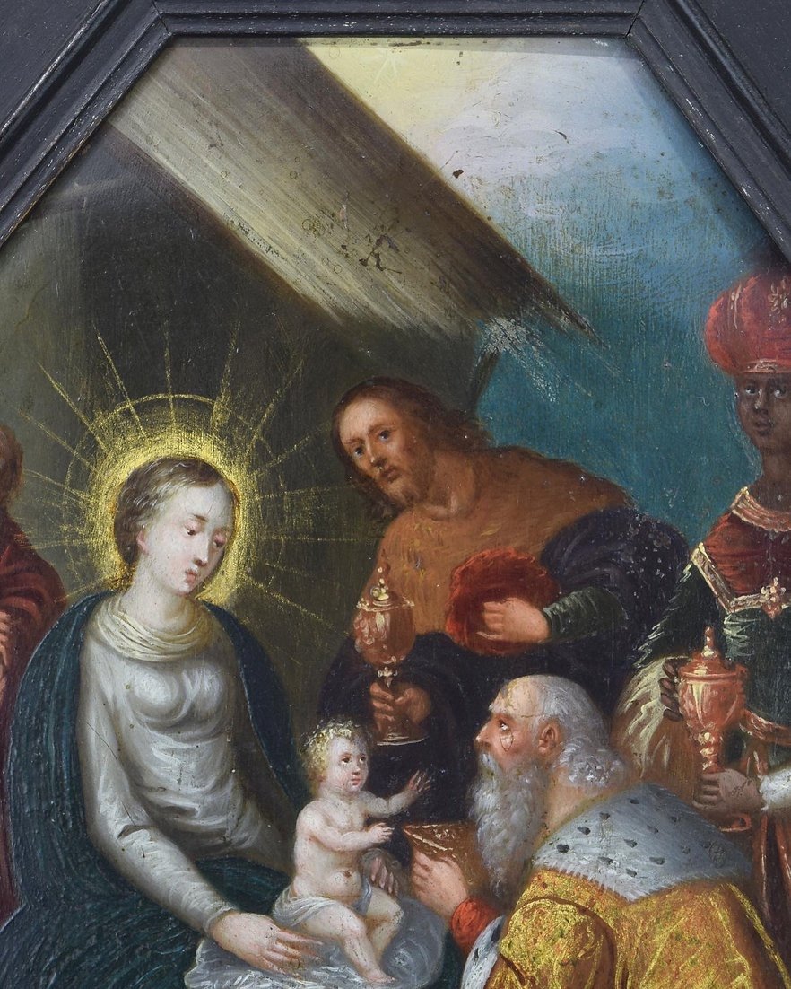 Oil Painting Of The Adoration Of The Magi. French, Mid-17th Century.-photo-3