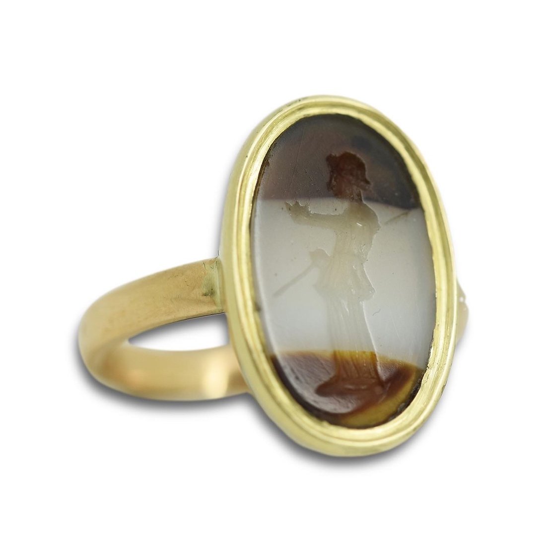 Ring With An Italic Intaglio In Banded Agate Of A Soldier. Roman, 1st - 2nd Century-photo-4