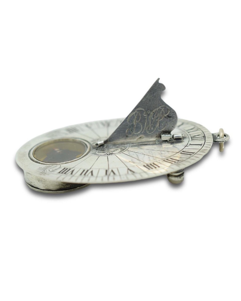 Silver Sundial And Oval Pocket Compass. French, Early Eighteenth Century.-photo-4