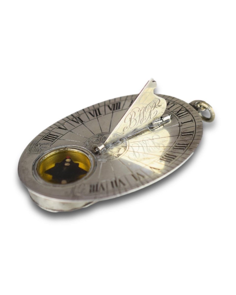 Silver Sundial And Oval Pocket Compass. French, Early Eighteenth Century.-photo-2