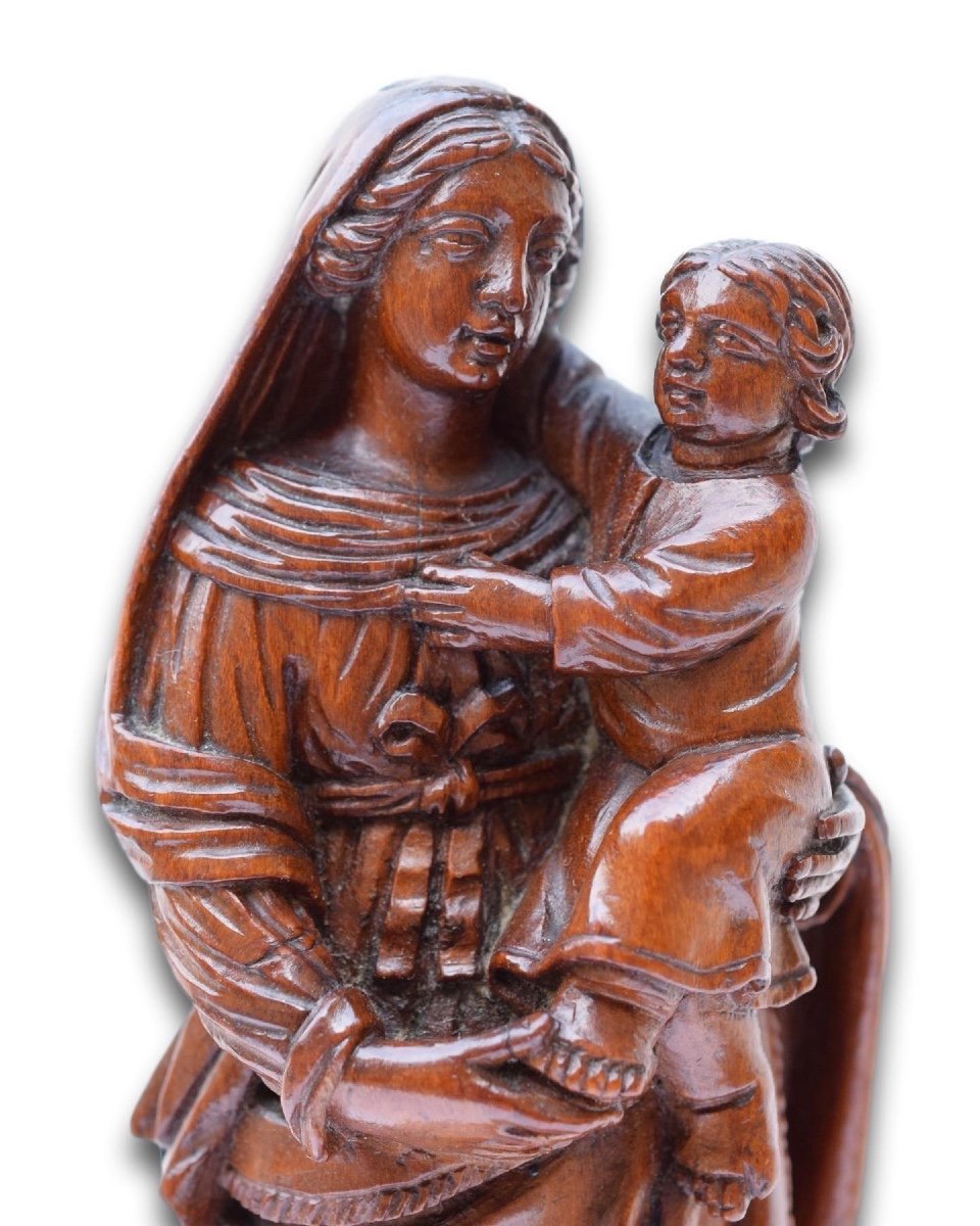 Boxwood Sculpture Representing The Virgin And Child Jesus. Flemish, 17th Century.-photo-2