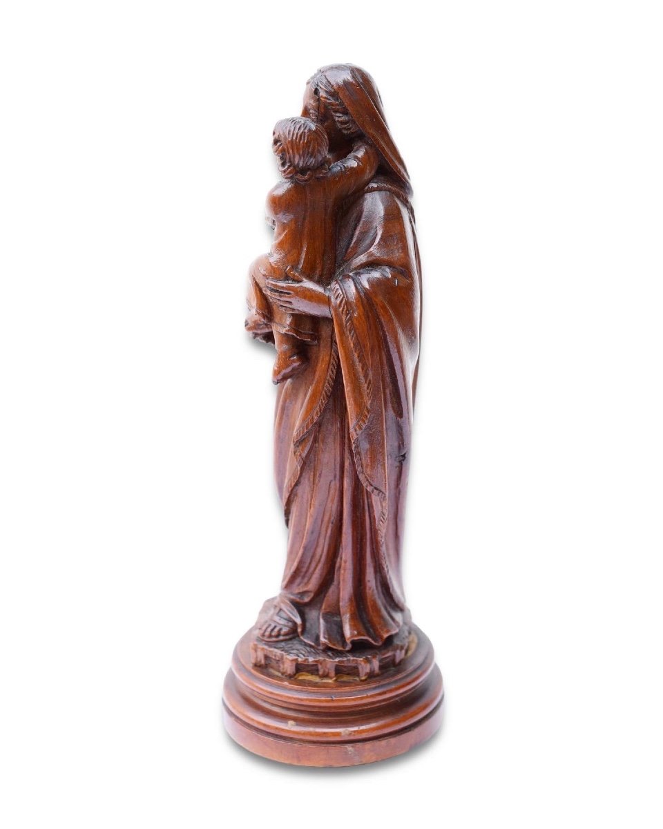 Boxwood Sculpture Representing The Virgin And Child Jesus. Flemish, 17th Century.-photo-3