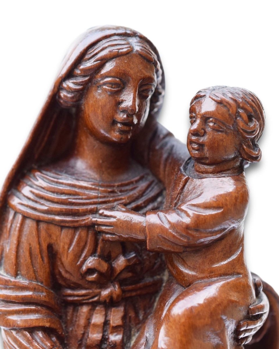 Boxwood Sculpture Representing The Virgin And Child Jesus. Flemish, 17th Century.-photo-2