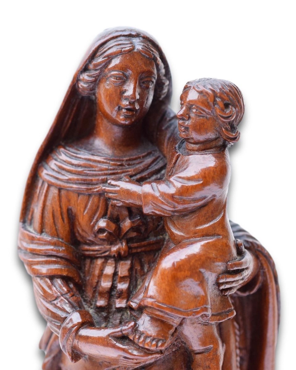 Boxwood Sculpture Representing The Virgin And Child Jesus. Flemish, 17th Century.-photo-4