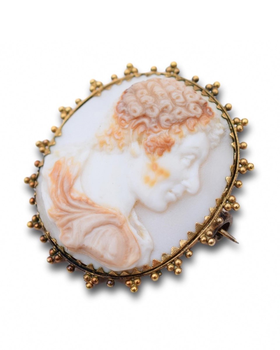 Georgian Gold Mounted Shell Cameo Profile Of A Gentleman. Italian, C.1820.-photo-3