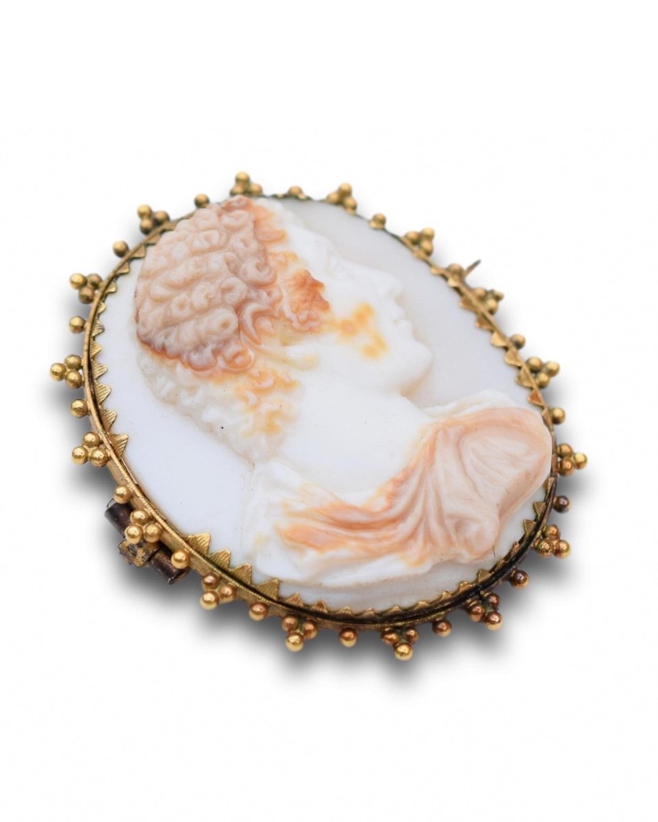 Georgian Gold Mounted Shell Cameo Profile Of A Gentleman. Italian, C.1820.-photo-4