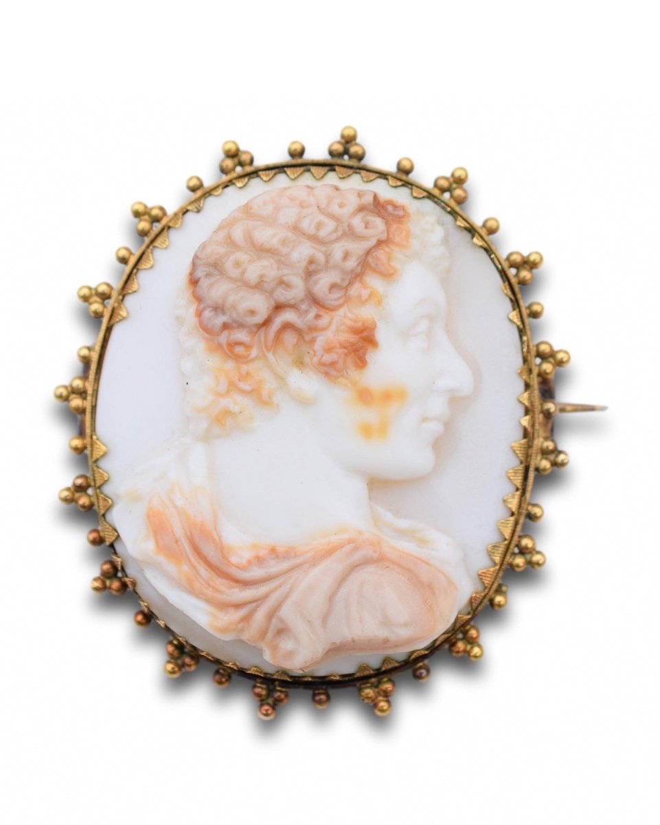 Georgian Gold Mounted Shell Cameo Profile Of A Gentleman. Italian, C.1820.-photo-5