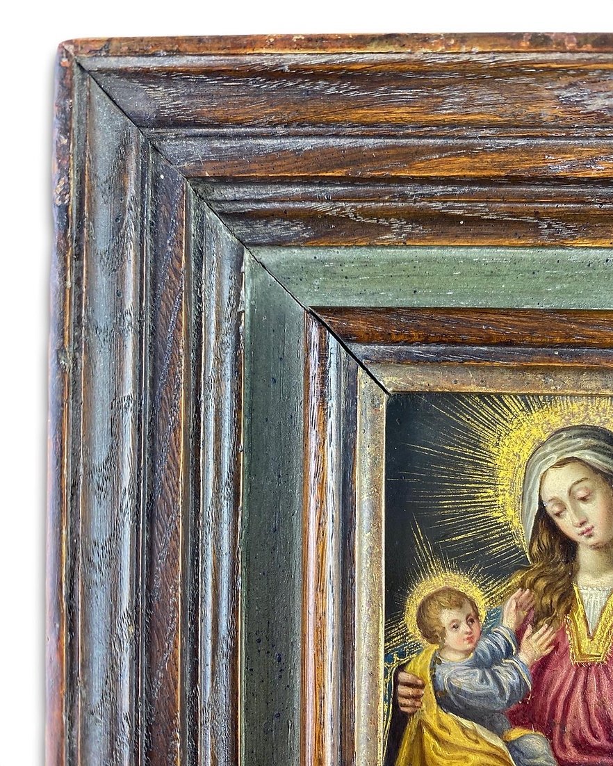 Cabinet Painting Of The Virgin & Child. Spanish, Mid-17th Century.-photo-4