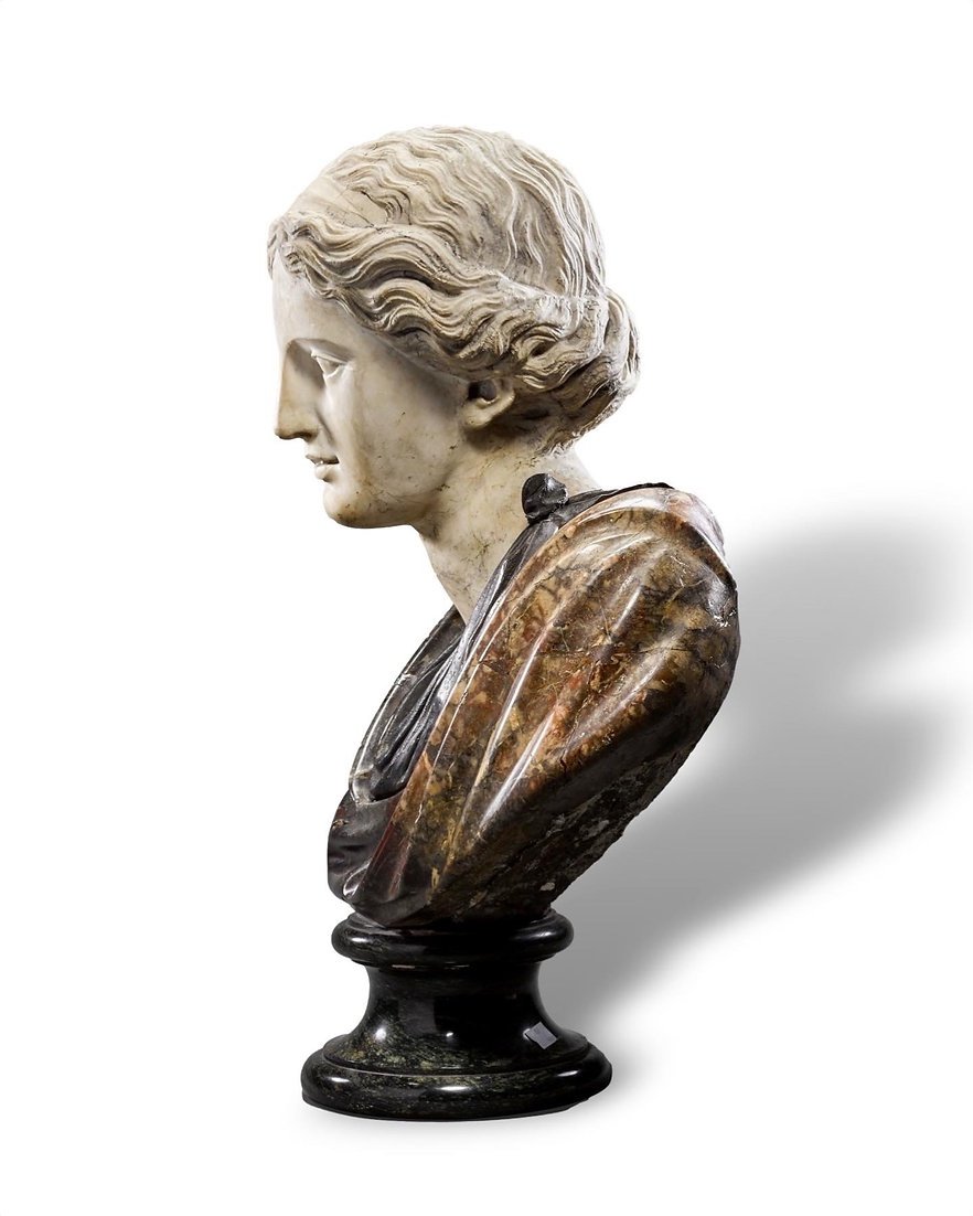 Mixed Marble And Bronze Bust Of A Woman. Italian, 19th Century And Earlier.-photo-1