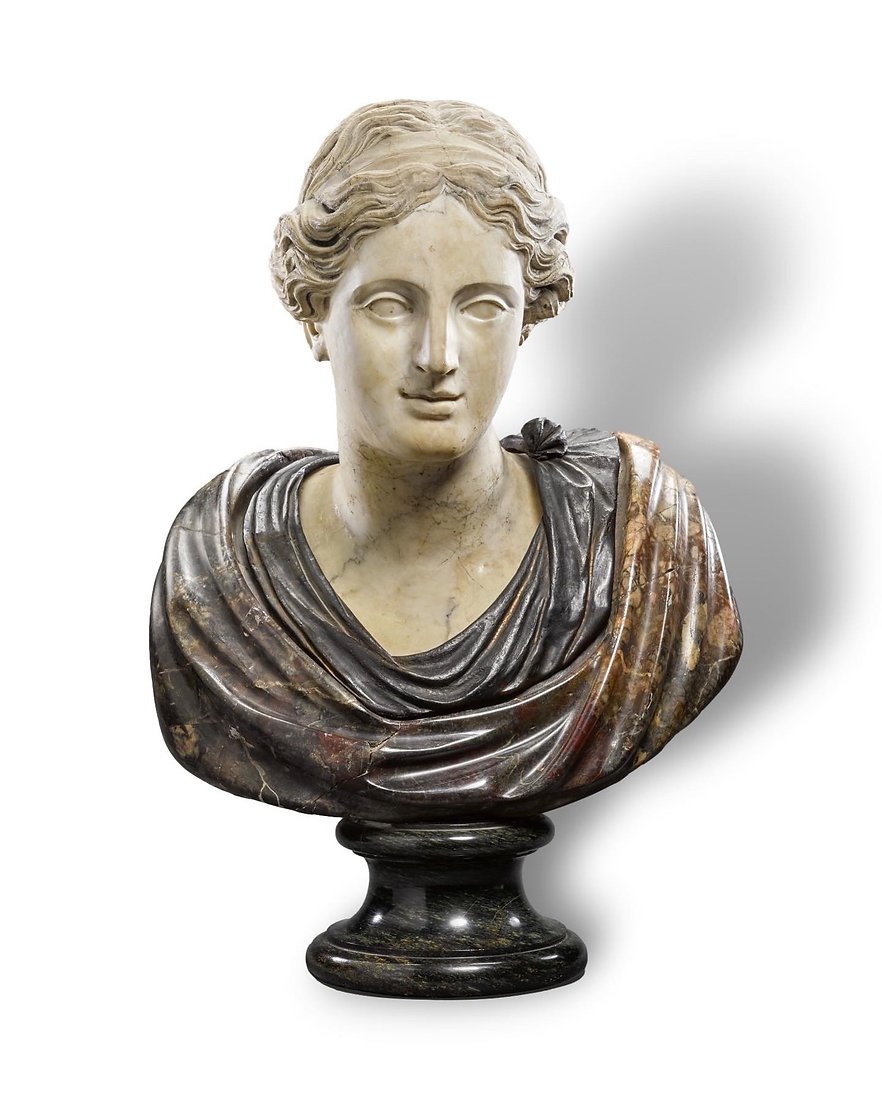 Mixed Marble And Bronze Bust Of A Woman. Italian, 19th Century And Earlier.