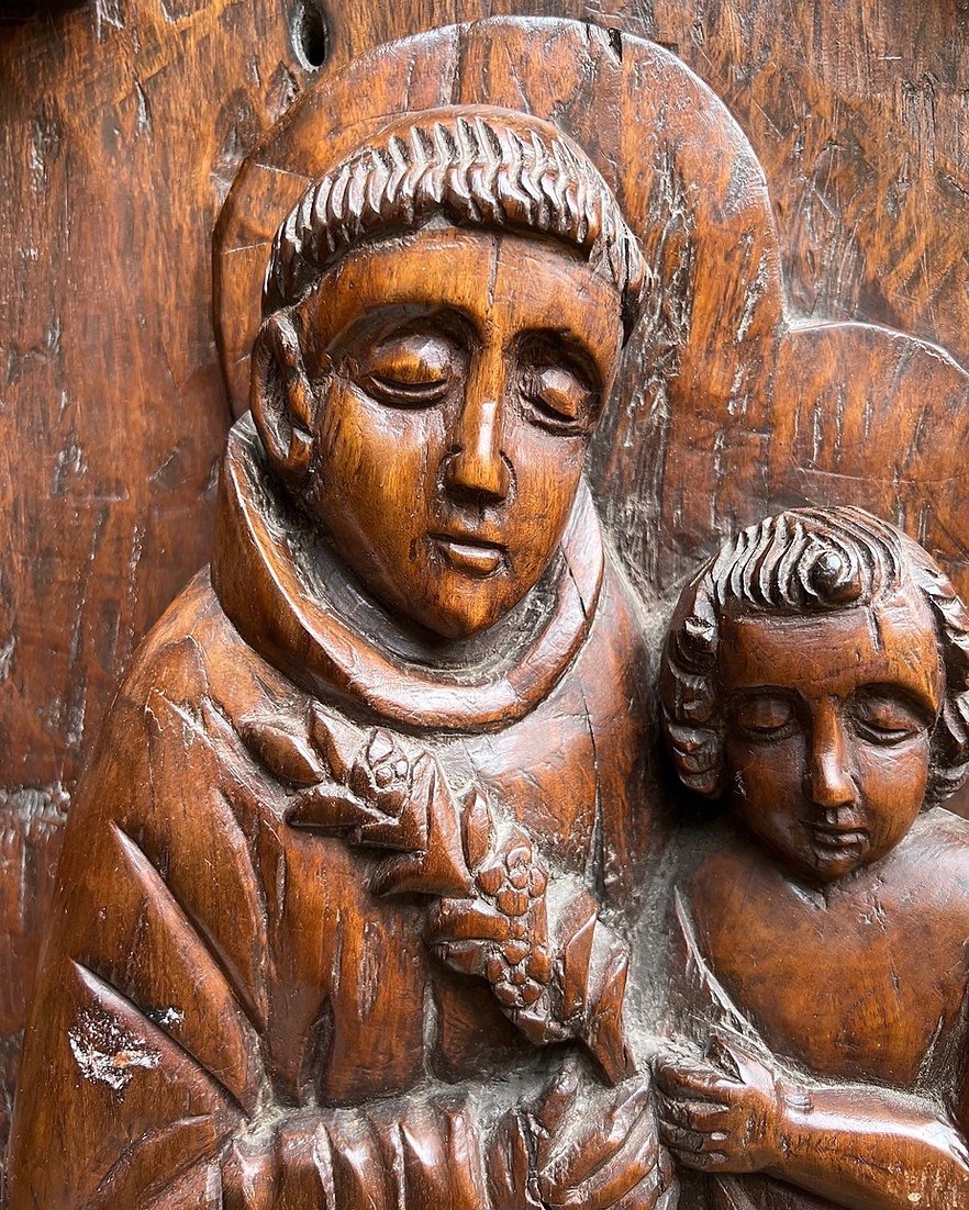 Hardwood Relief With Saint Anthony And The Child Jesus. Goa, 18th Century.-photo-5